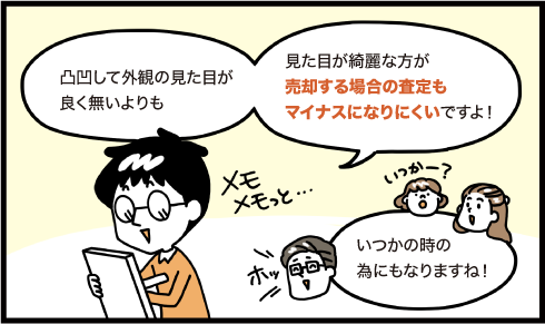 凸凹している外観の見た目が良く無いよりも見た目が綺麗な方が売却する場合の査定もマイナスになりにくいですよ！　いつかの時の為にもなりますね！